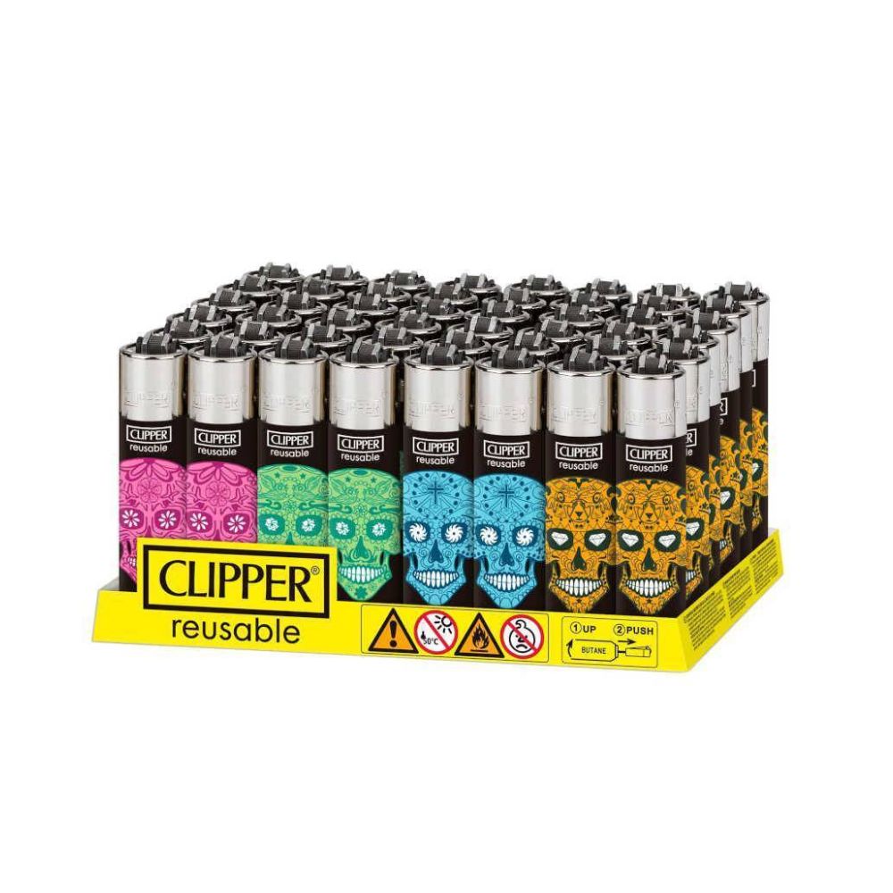 Clipper (DSPLY 48pc)(Lighter) CP11R Reusable Classic Large Sugar Skulls