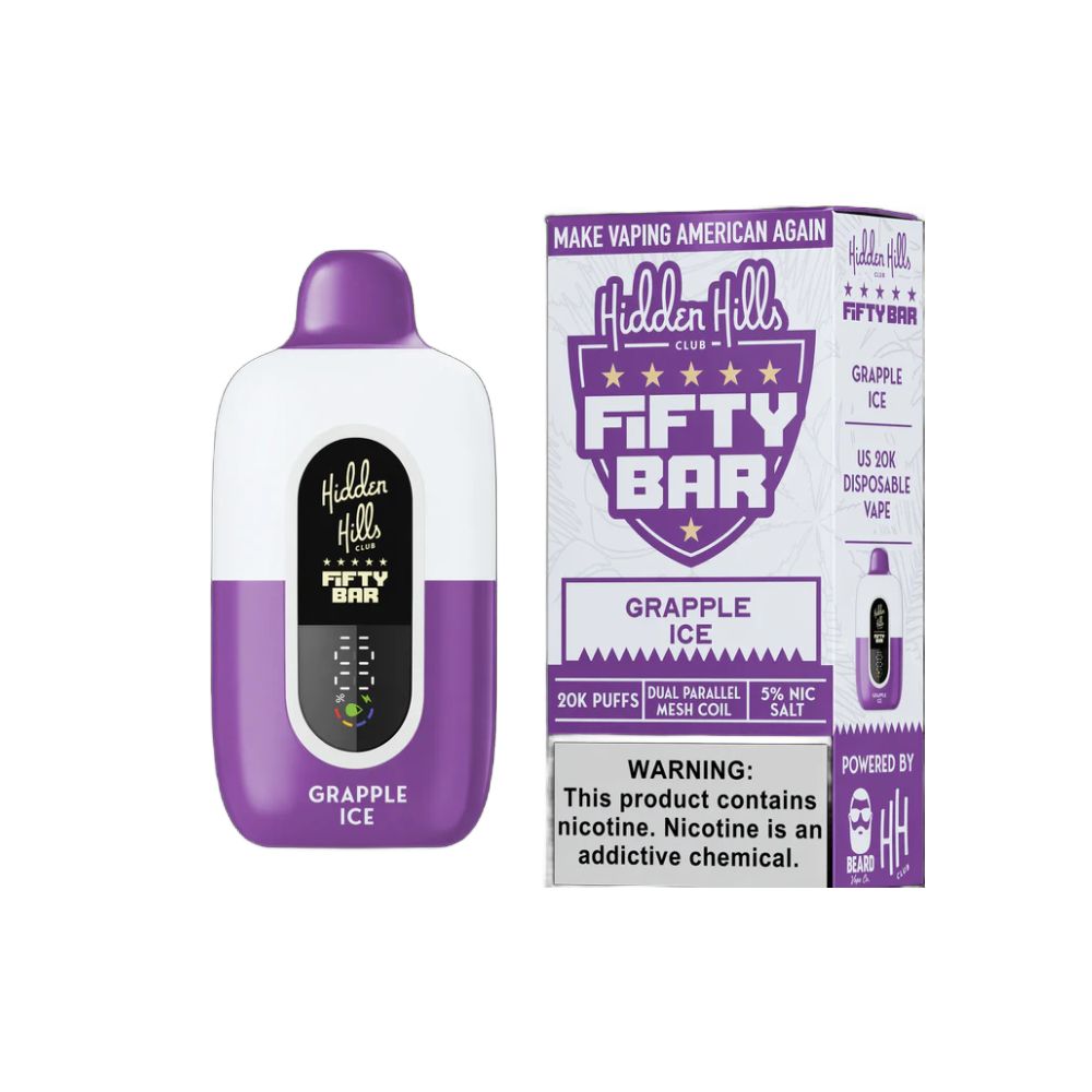 Fifty Bar x Hidden Hills 20k Disposable Grapple Ice with packaging