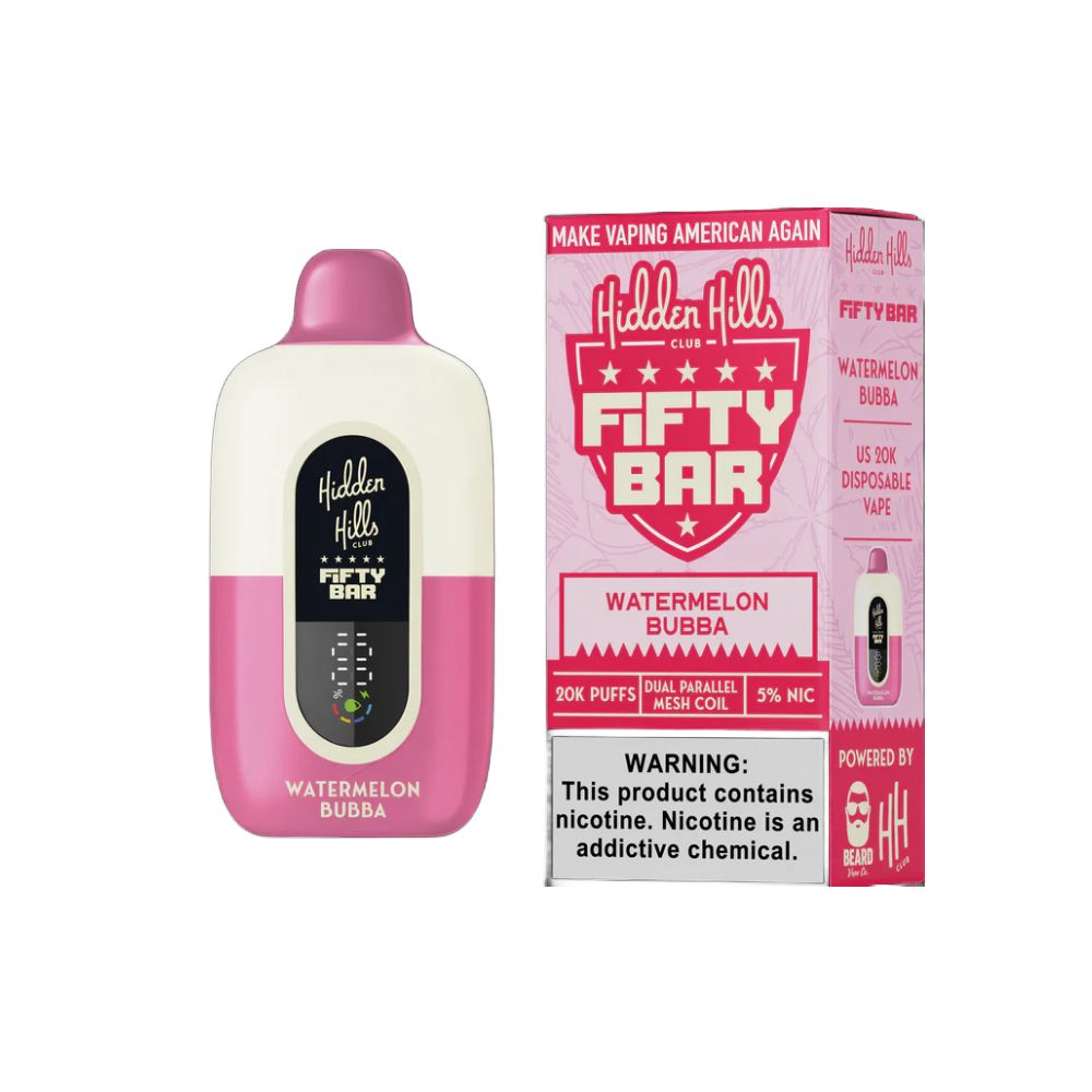 Fifty Bar x Hidden Hills 20k Disposable Watermelon Bubba with packaging
